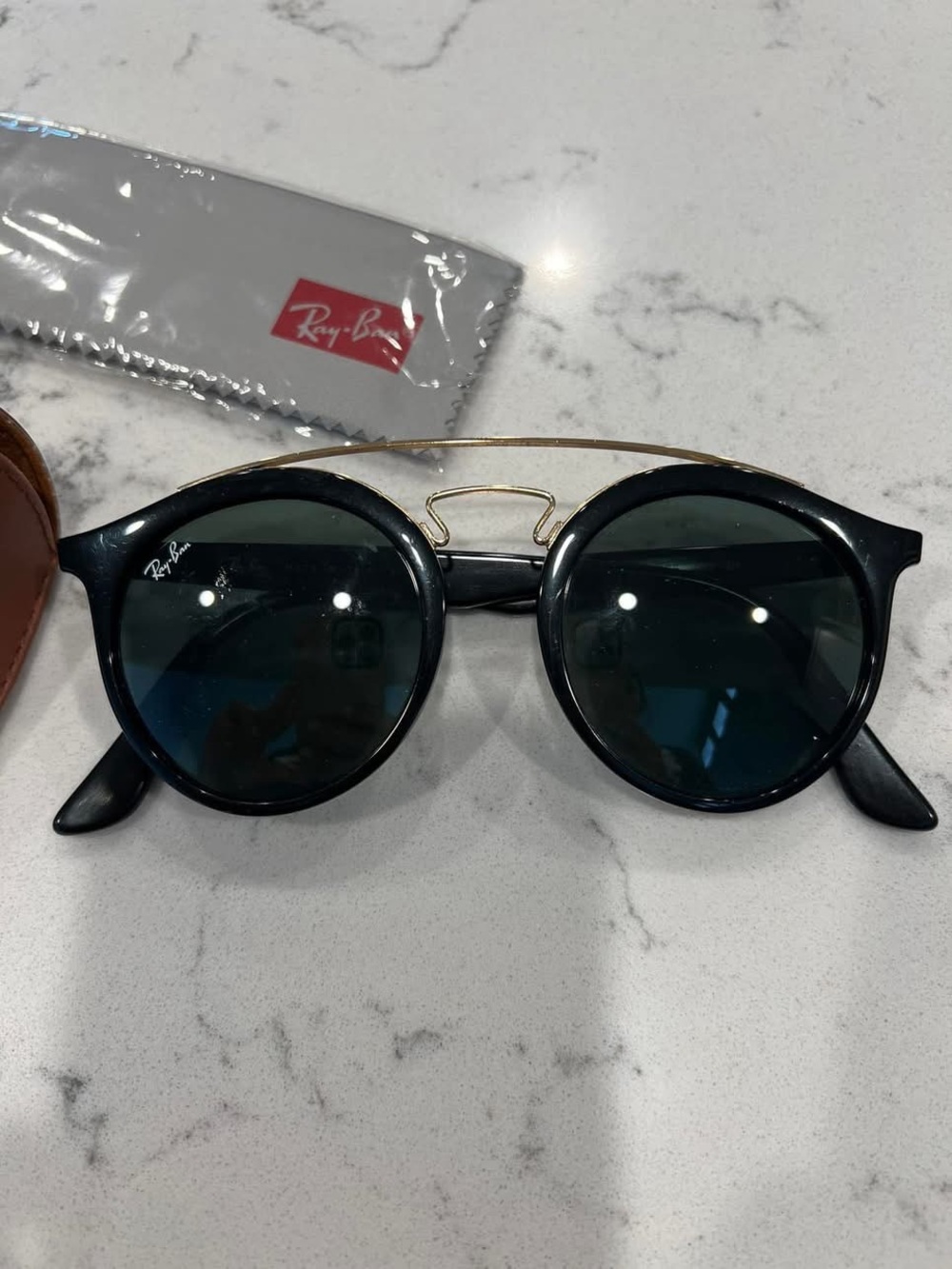 Ray-Ban Black Frame Sunglasses with Gold Double Bridge